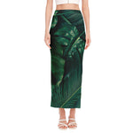 Tropical Green Leaves Print Side Slit Maxi Skirt
