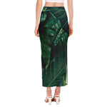 Tropical Green Leaves Print Side Slit Maxi Skirt