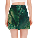 Tropical Green Leaves Print Side Slit Mini Skirt