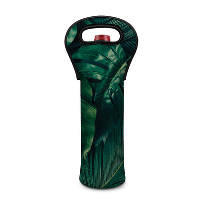 Tropical Green Leaves Print Single Neoprene Wine Tote