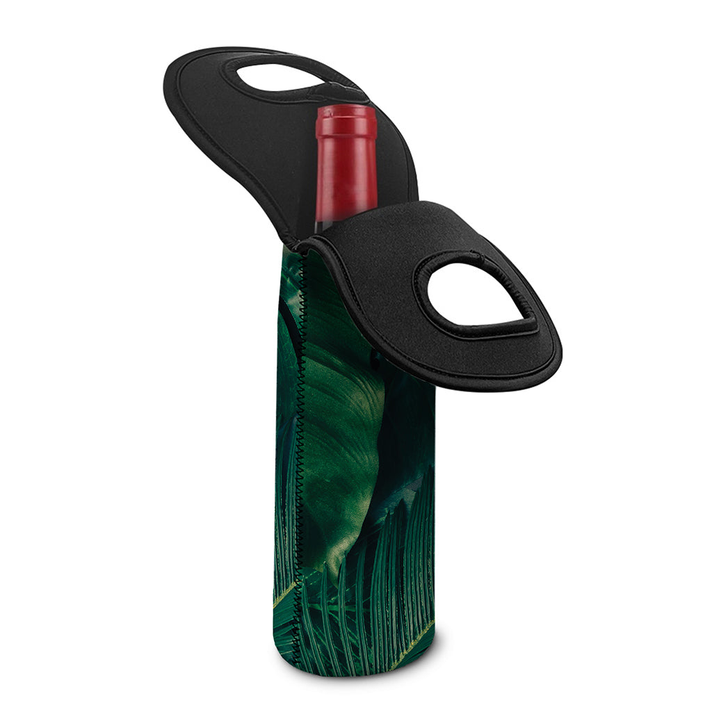 Tropical Green Leaves Print Single Neoprene Wine Tote
