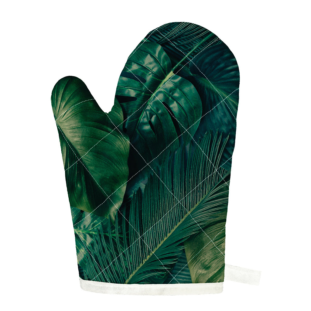 Tropical Green Leaves Print Single Oven Mitt