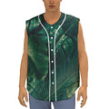 Tropical Green Leaves Print Sleeveless Baseball Jersey