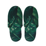 Tropical Green Leaves Print Slippers