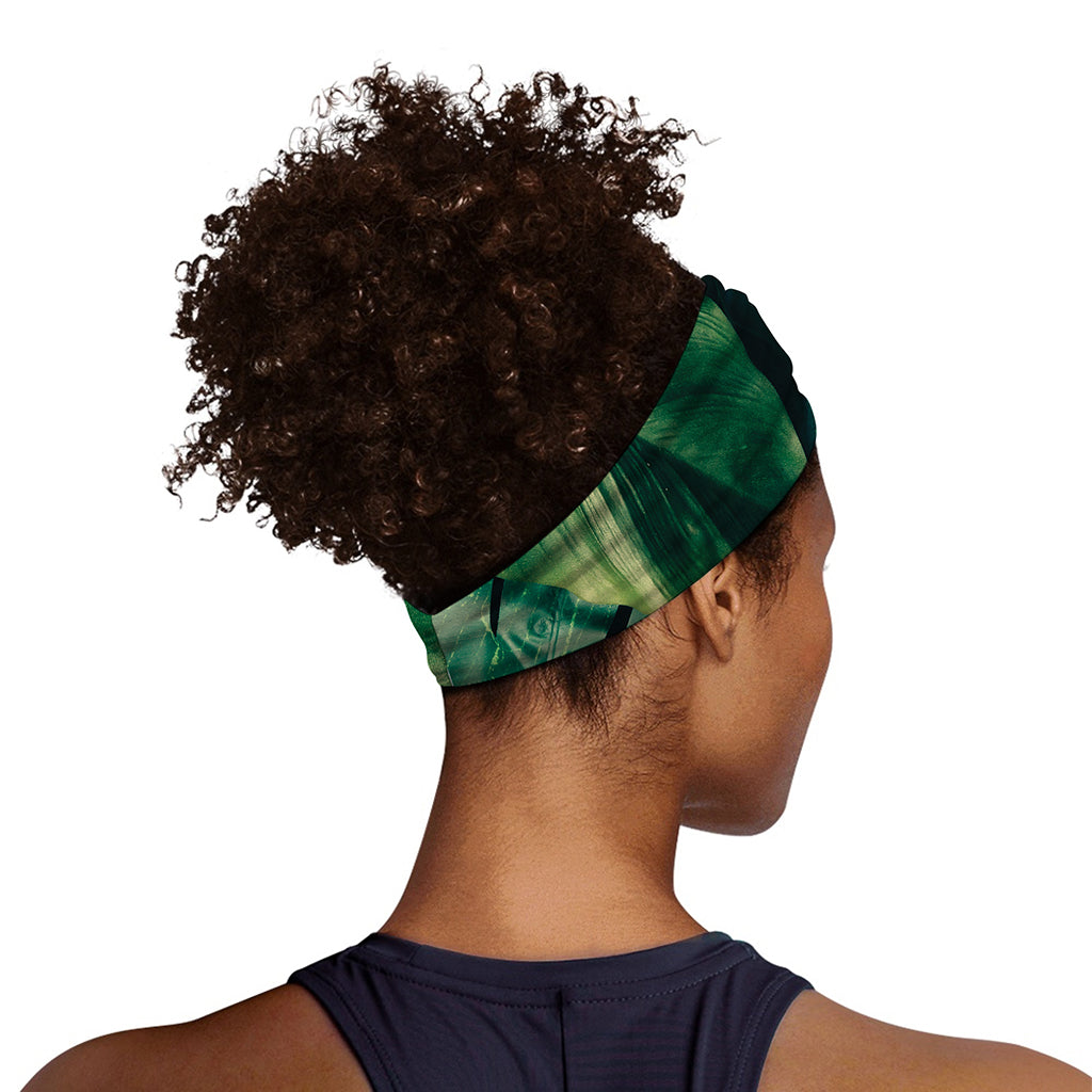Tropical Green Leaves Print Sports Headband