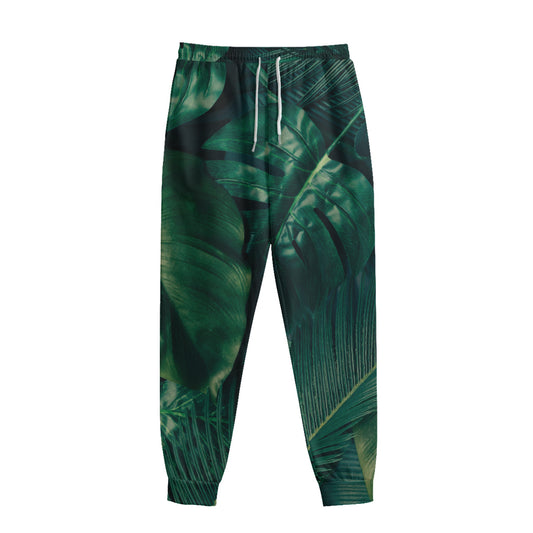 Tropical Green Leaves Print Sweatpants