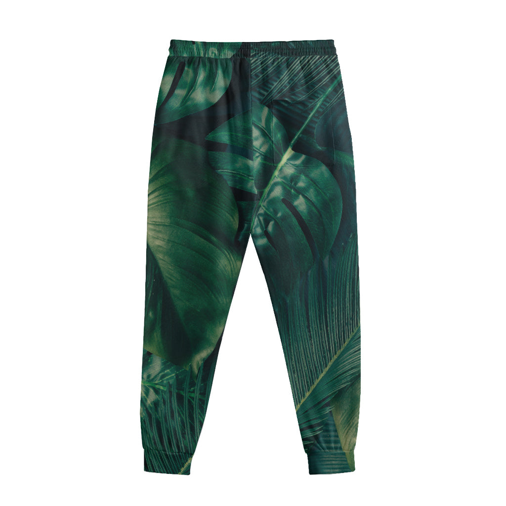 Tropical Green Leaves Print Sweatpants