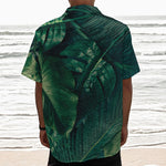 Tropical Green Leaves Print Textured Short Sleeve Shirt