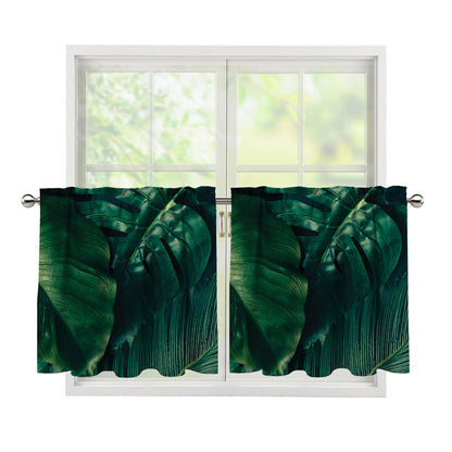 Tropical Green Leaves Print Tier Curtains