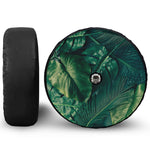 Tropical Green Leaves Print Tire Cover With Camera Hole