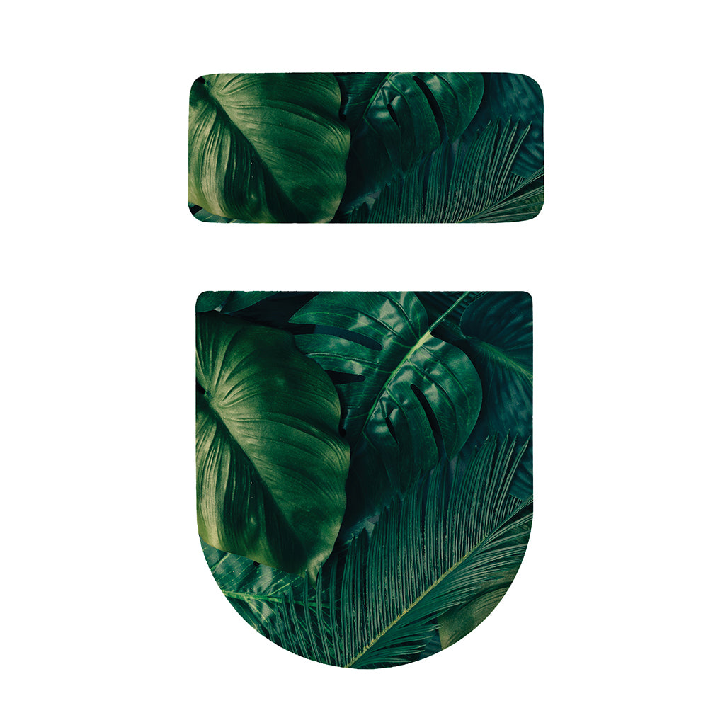 Tropical Green Leaves Print Toilet Lid And Tank Cover Set