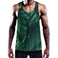 Tropical Green Leaves Print Men's Workout Tank Top