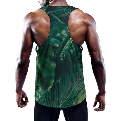 Tropical Green Leaves Print Training Tank Top