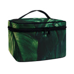 Tropical Green Leaves Print Travel Makeup Bag