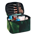 Tropical Green Leaves Print Travel Makeup Bag