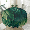 Tropical Green Leaves Print Waterproof Round Tablecloth