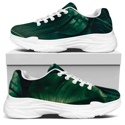 Tropical Green Leaves Print White Chunky Shoes