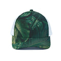 Tropical Green Leaves Print White Mesh Trucker Hat