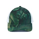 Tropical Green Leaves Print White Mesh Trucker Cap