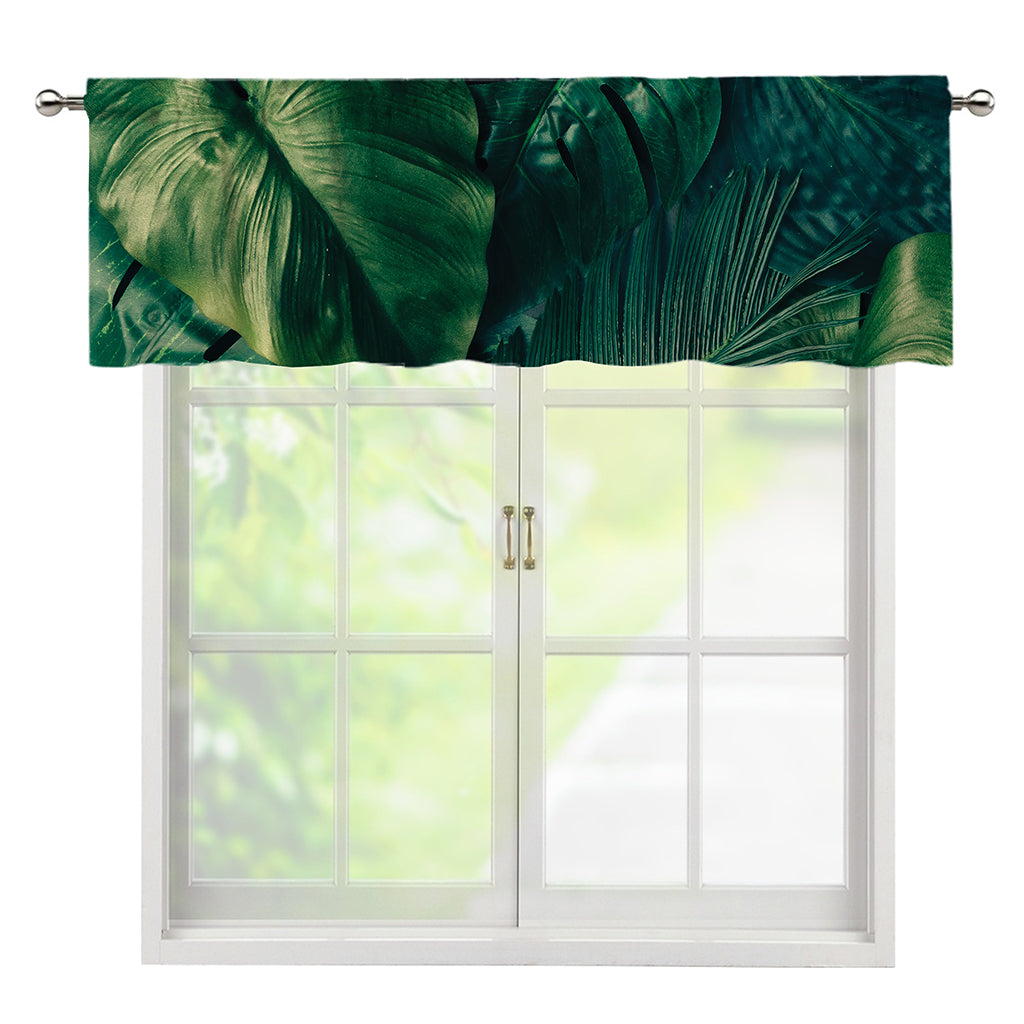 Tropical Green Leaves Print Window Valance