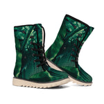 Tropical Green Leaves Print Winter Boots