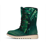 Tropical Green Leaves Print Winter Boots