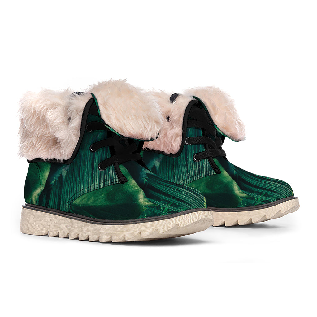 Tropical Green Leaves Print Winter Boots
