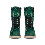Tropical Green Leaves Print Winter Boots