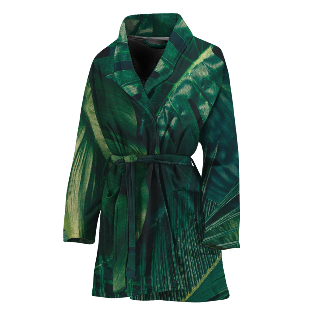 Tropical Green Leaves Print Women's Bathrobe