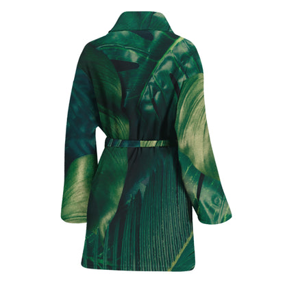 Tropical Green Leaves Print Women's Bathrobe