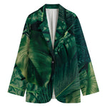 Tropical Green Leaves Print Women's Blazer