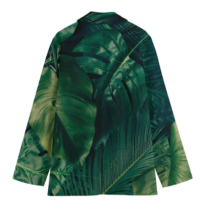 Tropical Green Leaves Print Women's Blazer