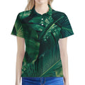 Tropical Green Leaves Print Women's Polo Shirt