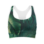 Tropical Green Leaves Print Women's Sports Bra