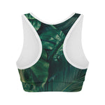 Tropical Green Leaves Print Women's Sports Bra