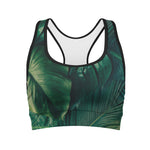 Tropical Green Leaves Print Women's Sports Bra