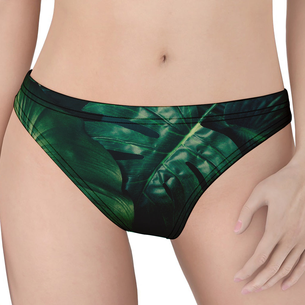 Tropical Green Leaves Print Women's Thong