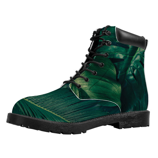 Tropical Green Leaves Print Work Boots