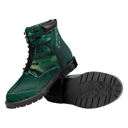 Tropical Green Leaves Print Work Boots