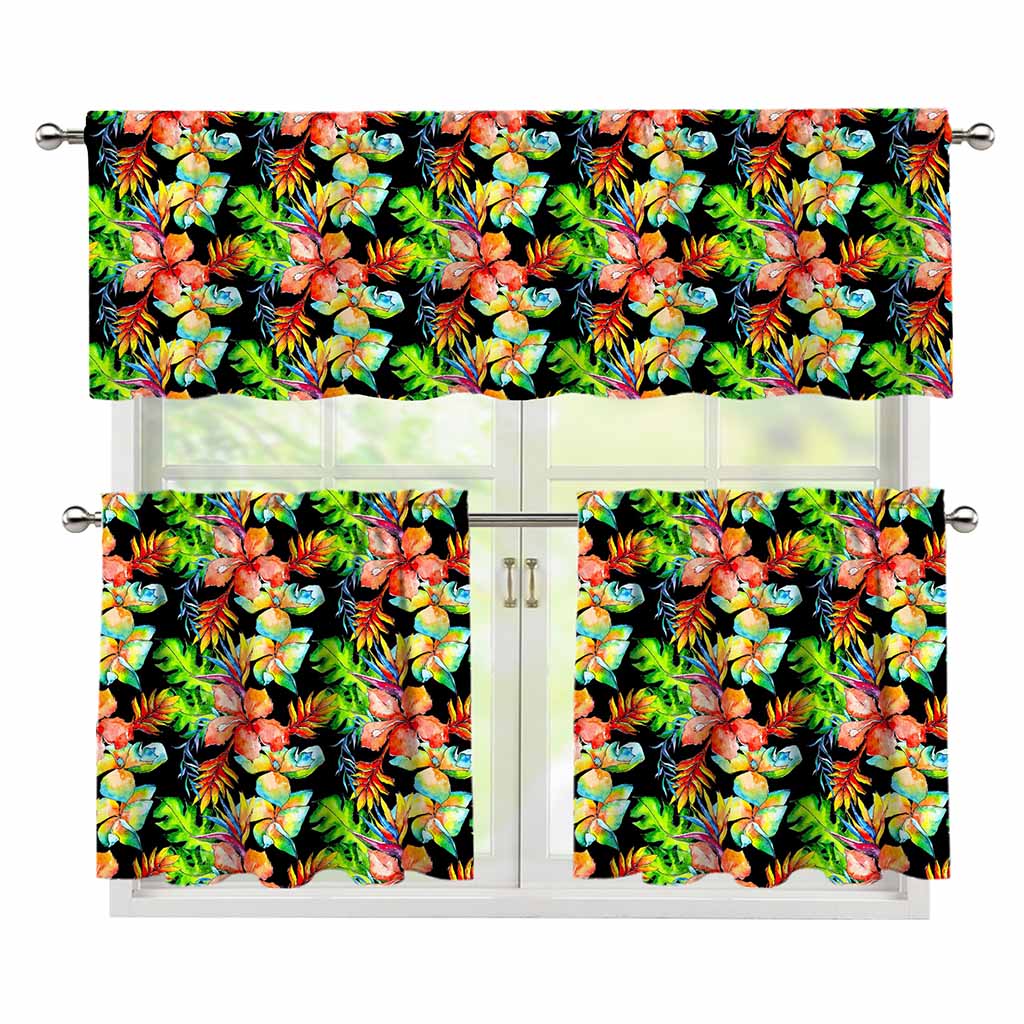 Tropical Hawaii Flowers Pattern Print 3 Piece Kitchen Curtains