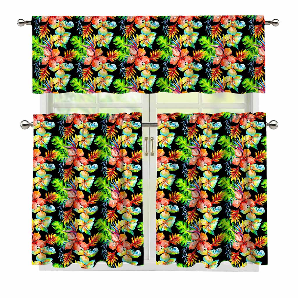 Tropical Hawaii Flowers Pattern Print 3 Piece Kitchen Curtains
