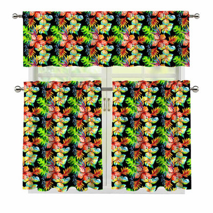 Tropical Hawaii Flowers Pattern Print 3 Piece Kitchen Curtains