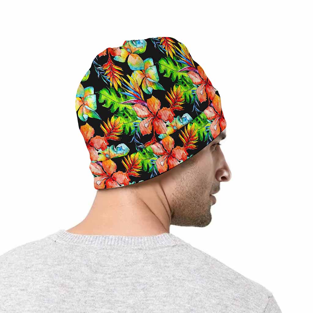 Tropical Hawaii Flowers Pattern Print Beanie