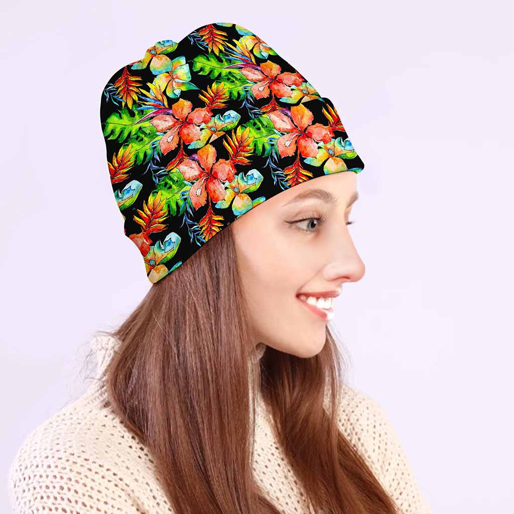 Tropical Hawaii Flowers Pattern Print Beanie