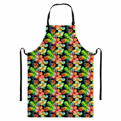 Tropical Hawaii Flowers Pattern Print Bib Apron With Pocket