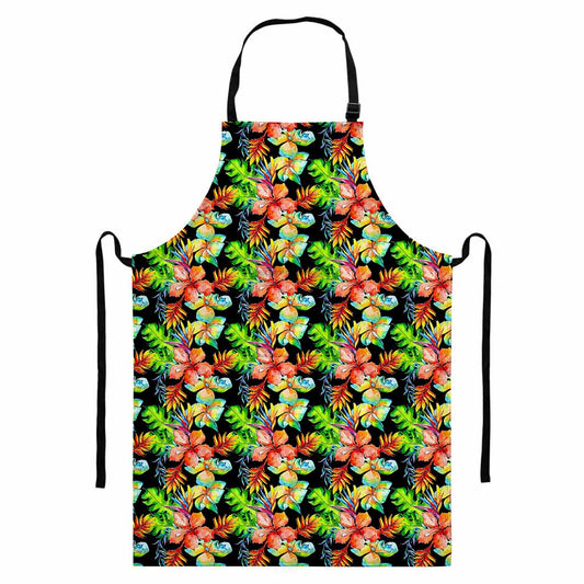 Tropical Hawaii Flowers Pattern Print Bib Apron With Pocket