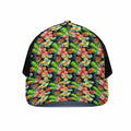 Tropical Hawaii Flowers Pattern Print Black Mesh Trucker Hat