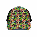 Tropical Hawaii Flowers Pattern Print Black Mesh Trucker Cap