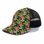 Tropical Hawaii Flowers Pattern Print Black Mesh Trucker Cap