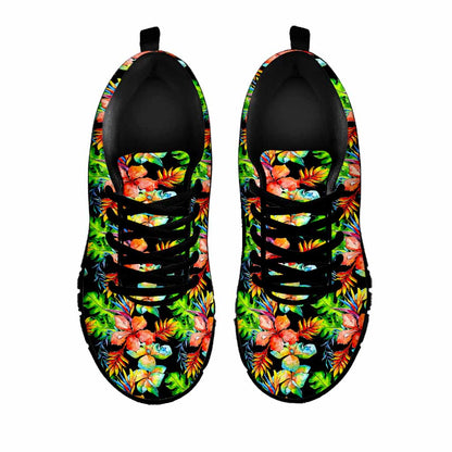 Tropical Hawaii Flowers Pattern Print Black Running Shoes